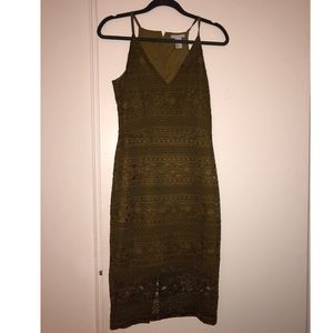 ONLY WORN ONCE!! OLIVE GREEN LACE MIDI DRESS!!